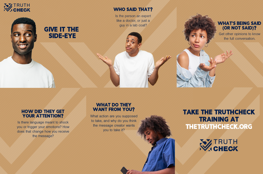 Carousel graphics show four Black people, three with questioning expressions and one looking at their phone.