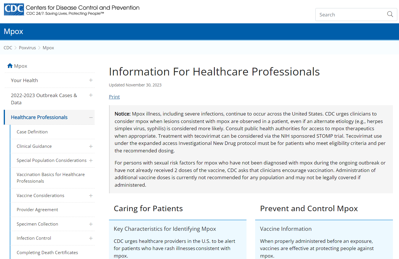 CDC webpage