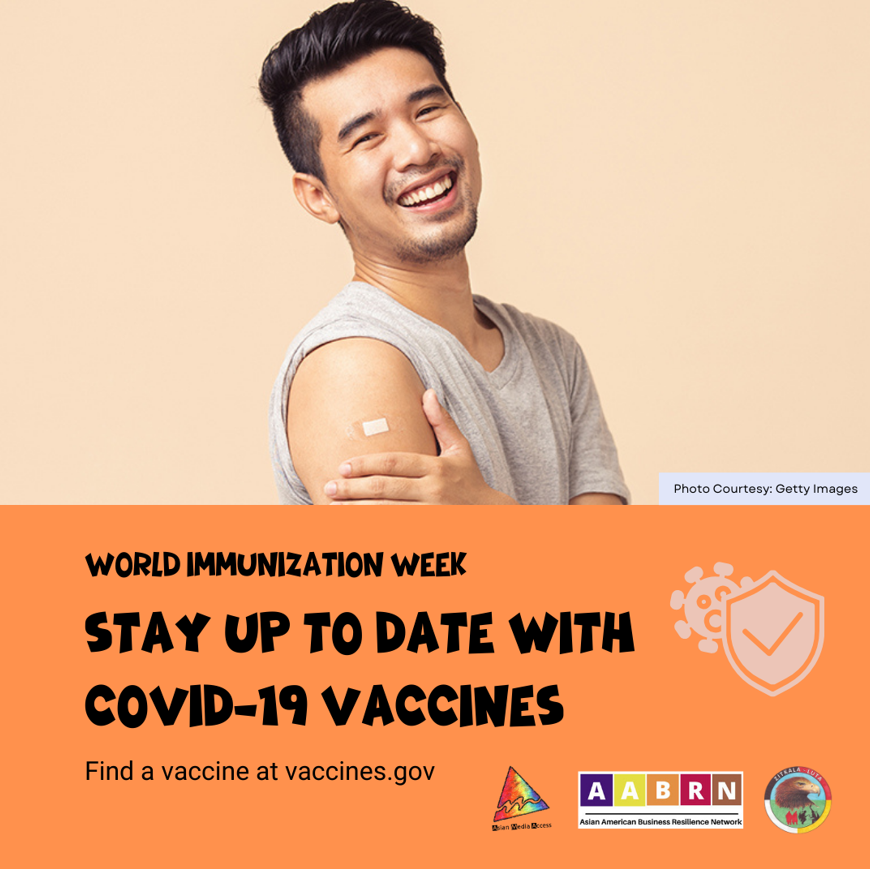 Flyer shows a young Asian man smiling broadly with a band-aid on his arm.