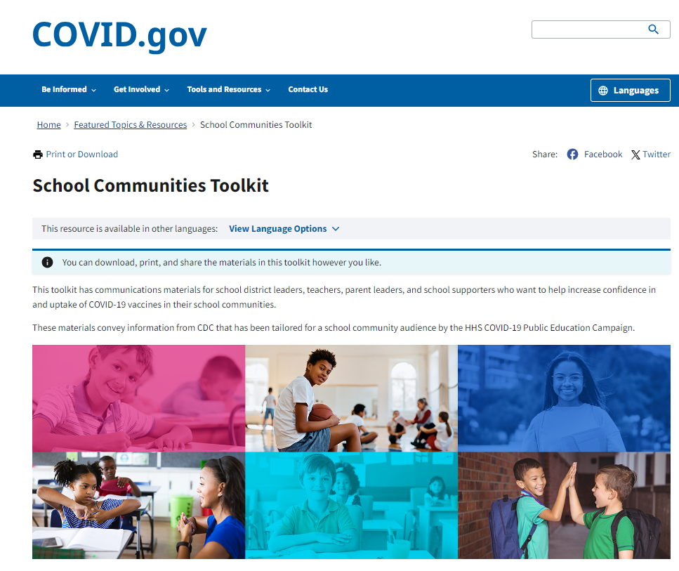 covid.gov webpage