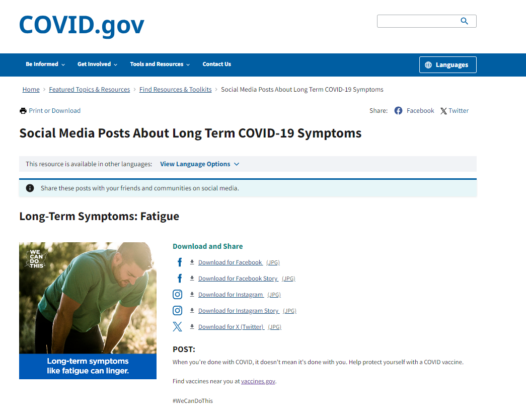 covid.gov webpage