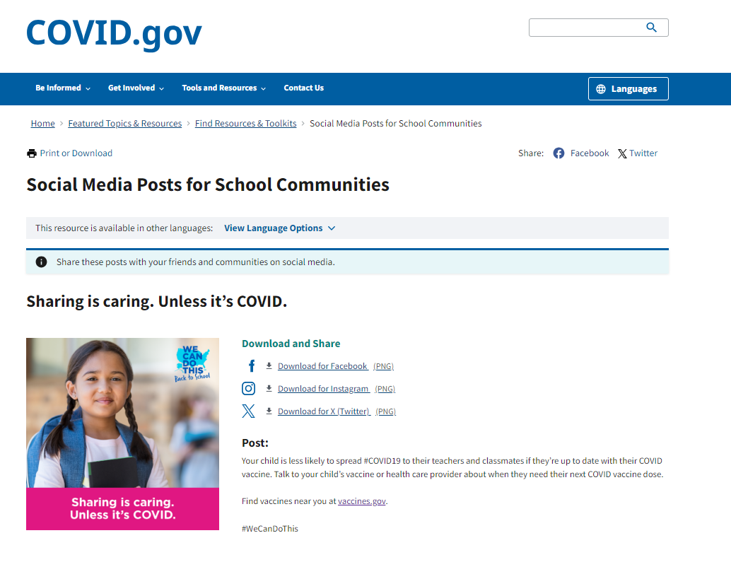 COVID.gov webpage