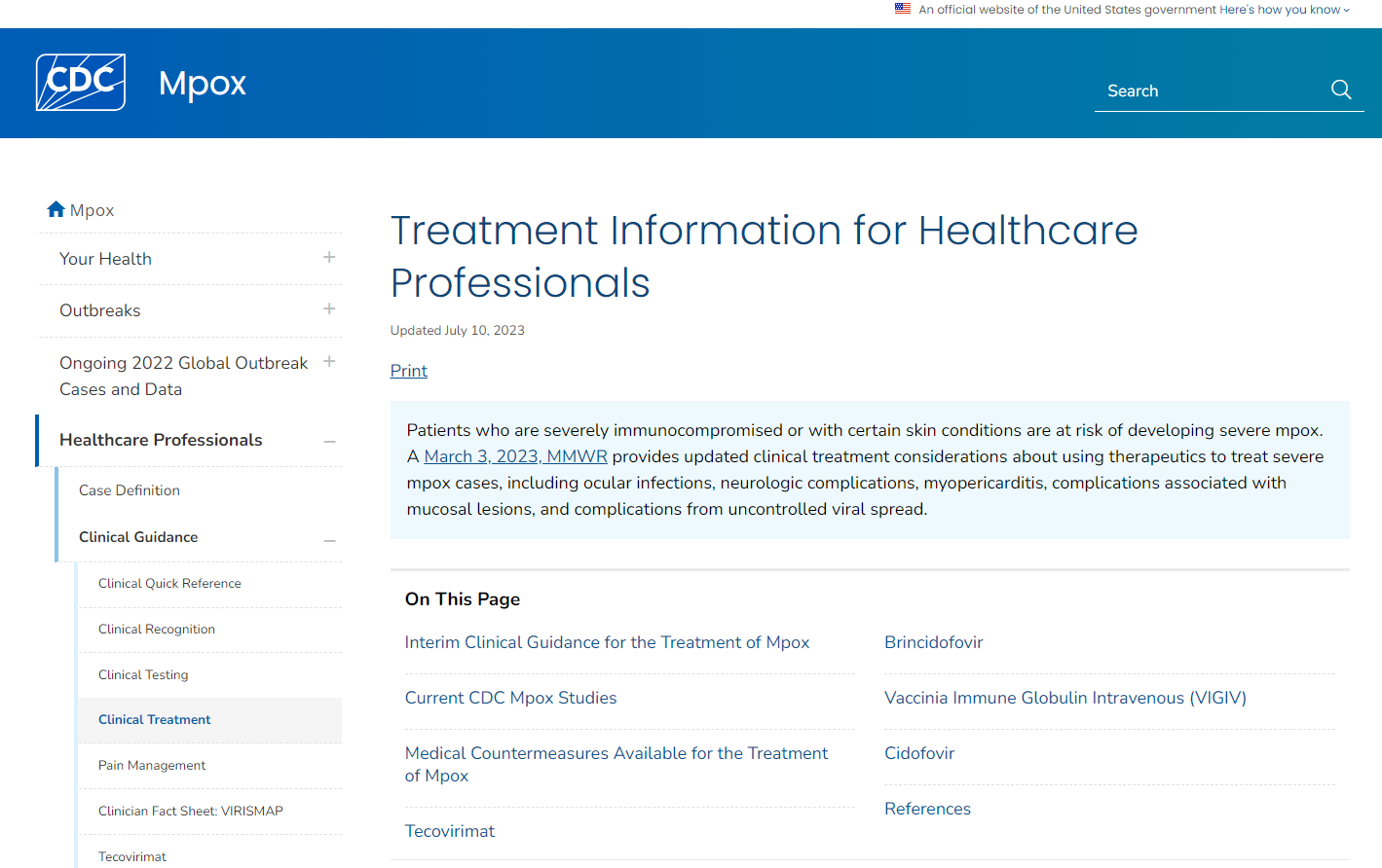 CDC webpage