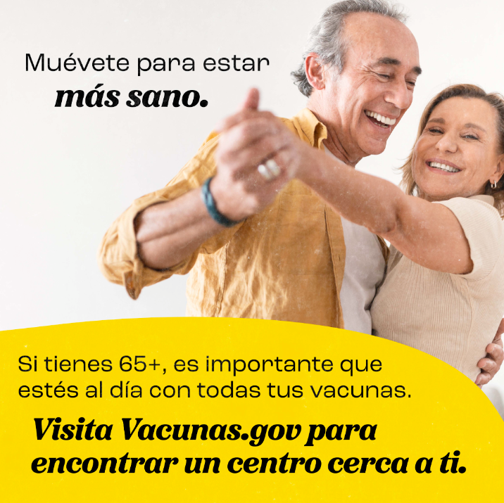 Graphic shows an older man and woman dancing together and smiling.