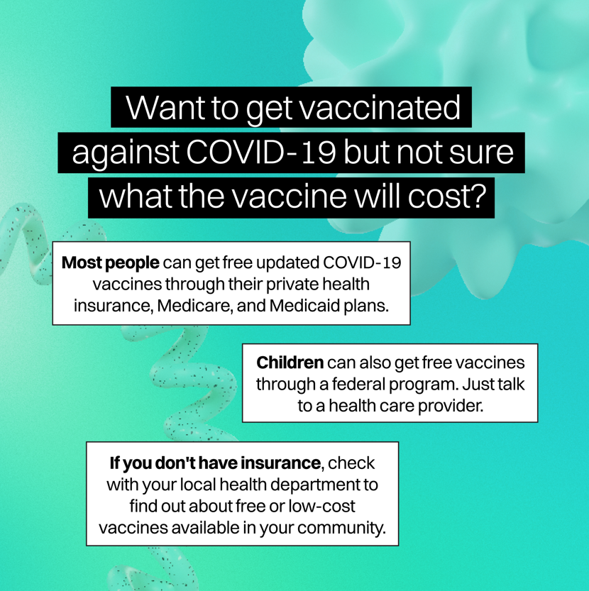 Graphic shows four text boxes against a teal background with two faded images of viruses.