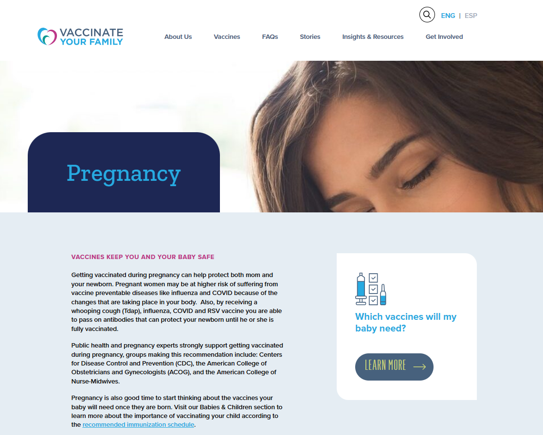 Vaccinate Your Family webpage titled, "Pregnancy"