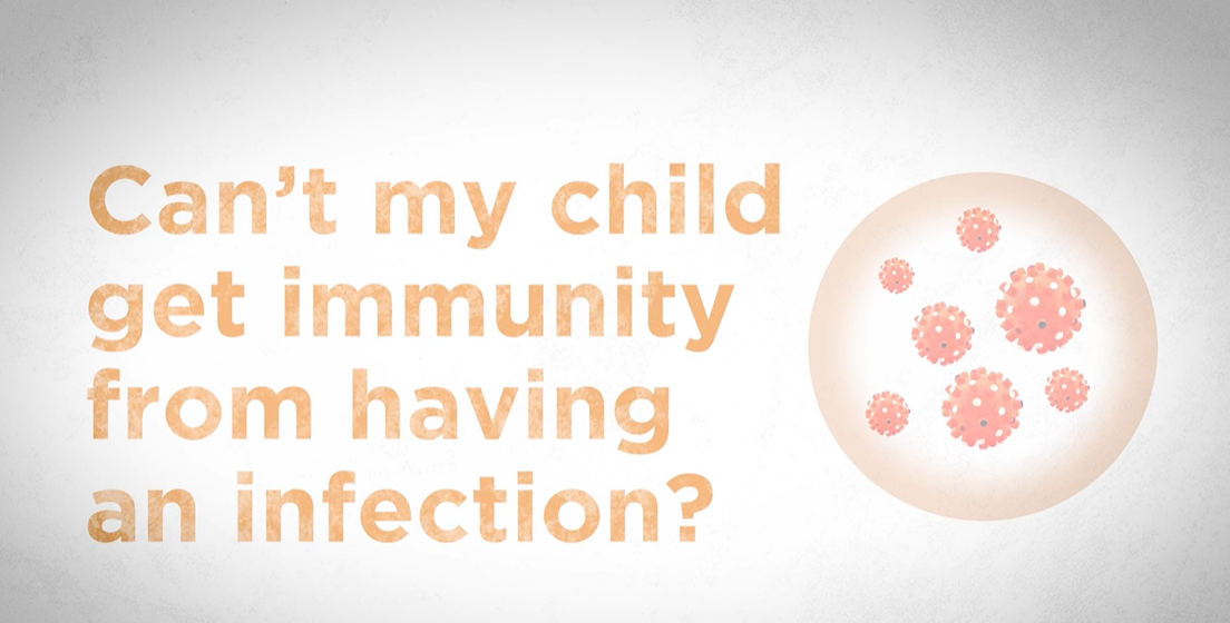 text can't my child get immunity from having an infection? with an image of a virus