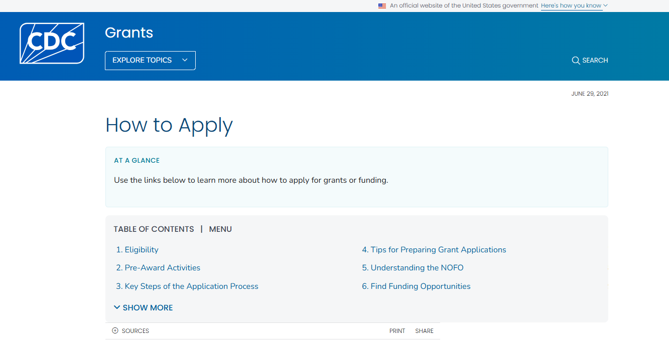 CDC webpage