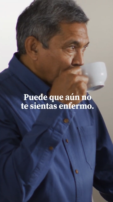 Video shows clips of different people doing daily activities: drinking coffee, grocery shopping, and spending time with family. Text reads: "You may not feel sick yet. But you may already be spreading the flu to others around you… including the most vulnerable in your familia.” Final clip shows a doctor and text that reads: “Get vaccinated today to help keep your familia protected."