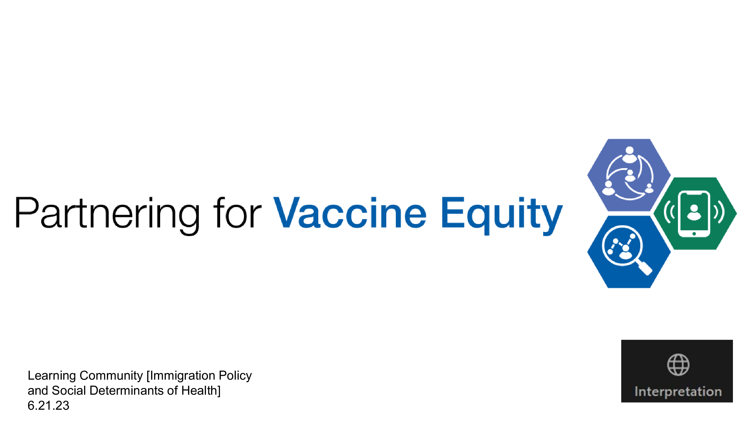 Webinar slide reads 'Partnering for Vaccine Equity"