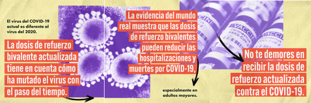 Panel of images shows a close up of the COVID-19 virus and vaccine vials 