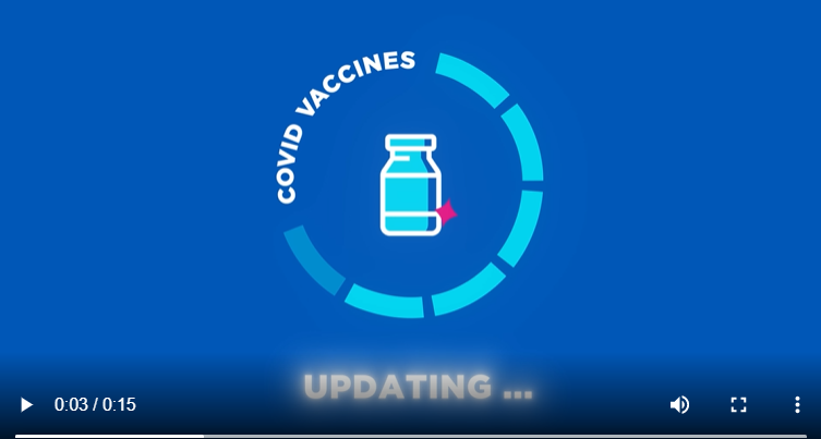 Graphic of a COVID-19 vaccine vial inside a loading circle image. Text reads, "Updating..."