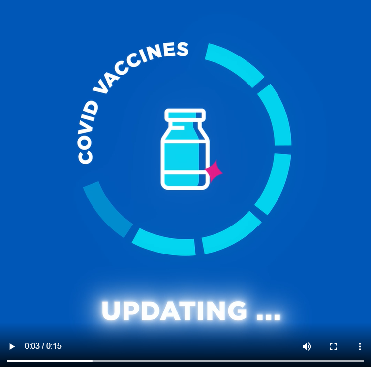 Graphic of a COVID-19 vaccine vial inside a loading circle image. Text reads, "Updating..."