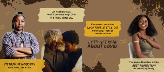  Set of graphics with images of Black young and older adults encouraging getting the updated COVID-19 booster.