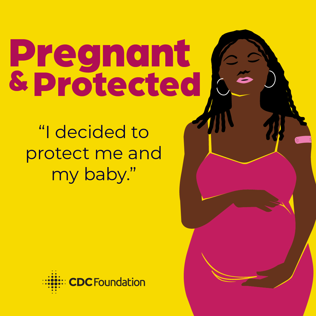 Illustration of a Black woman holding her pregnancy in her hands