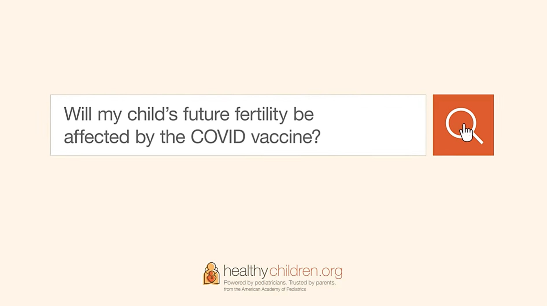 Search box text reads, "Will My Child’s Future Fertility Be Affected by the COVID Vaccine?"