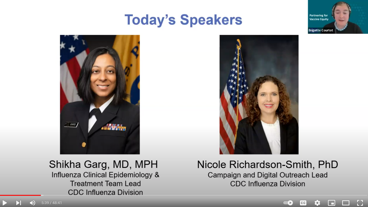 PowerPoint slide features headshots for two speakers. The first is a Black woman and the second is a White woman.