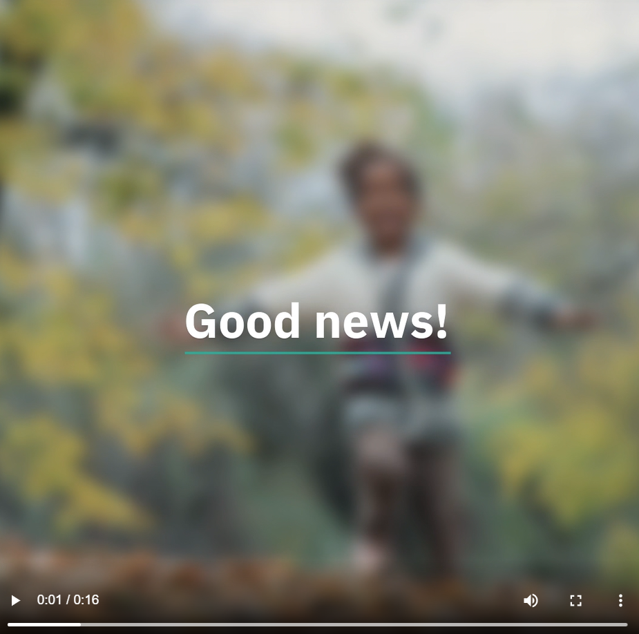 the words "good news" appear against a background of a child running outdoors with trees in the background