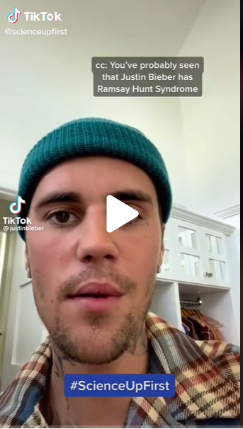 Screenshot of a TikTok shows Justin Bieber wearing a blue hat 