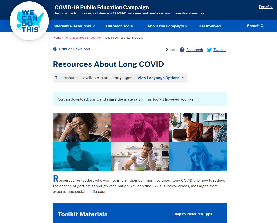We Can Do This campaign website with resources about long COVID.