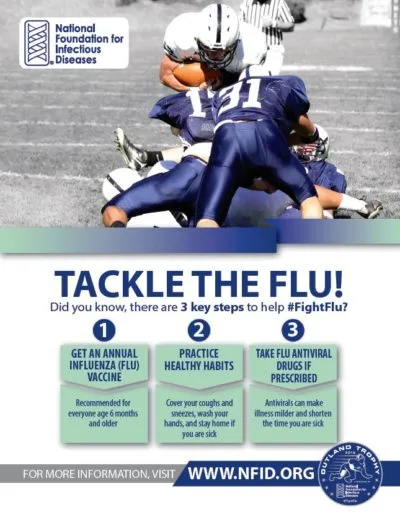 football players and text "tackle the flu"